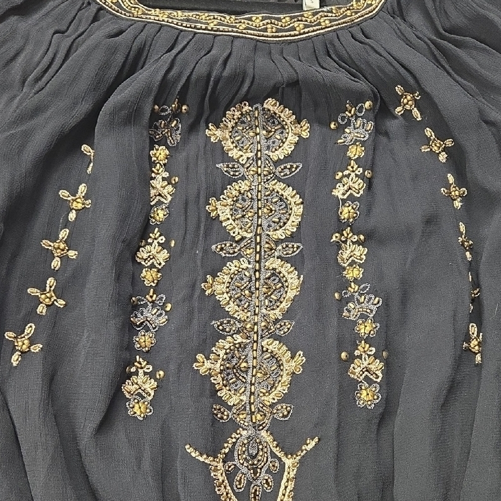 STUNNING Joie "Berline" Black Beaded Embellished Chiffon Dress - Picture 5 of 15